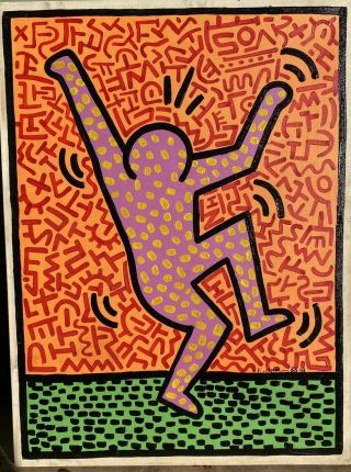 Acrylic Painting On Canvas By Keith Haring,  C.  O.  A.