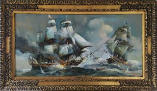Herman CONRAD Framed Oil Painting on Canvas,  Sailing Ships at Battle 2