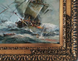 Herman CONRAD Framed Oil Painting on Canvas,  Sailing Ships at Battle 3