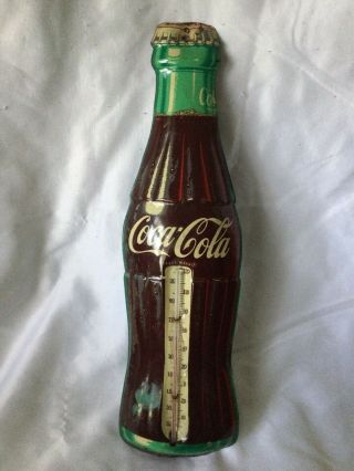 Vintage 1950’s Coca Cola Old Tin Metal Robertson Coke Bottle Sign Thermometer