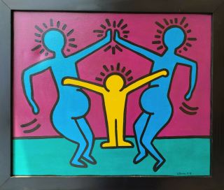 Acrylic On Canvas By Keith Haring 1983 - Pop Art