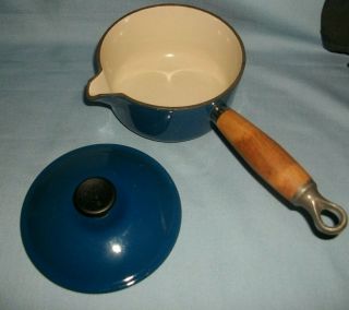 Small Blue Le Creuset 14 Cast Iron Sauce Pan With Lid