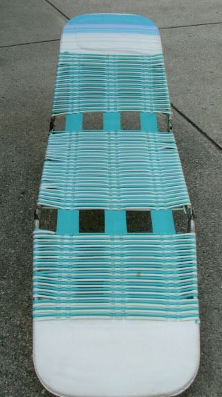 Vintage Folding Chaise Lawn Lounge Chair Vinyl Pvc Tubing Teal Purple Reclining