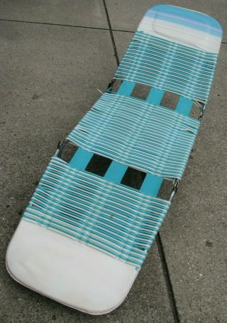 Vintage Folding Chaise Lawn Lounge Chair Vinyl PVC Tubing Teal Purple Reclining 2