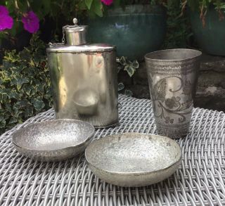 Silver Plated Joblot Military Ww1 Screw Top Water Flask Persian Tumbler 2 Dishes