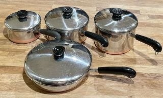 Revere Ware Copper Bottom 8 Pc Set Pots/pans/lids 1,  2,  3 Qt 9 " Skillet