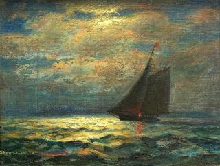 James Gale Tyler - Sailing In The Moonlight - Vintage Oil