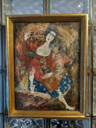 1960 LUCIANO SPAZZALI Abstract mid century Mixed Media Painting Woman Portrait 2