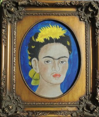 Frida Kahlo Self Portrait.  Oil On Canvas Mounted To Wood Board