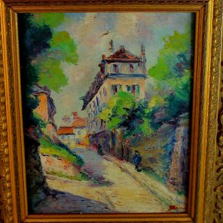 French Impressionist Oil Painting of a Street Scene Signed 2