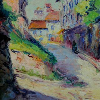 French Impressionist Oil Painting of a Street Scene Signed 4