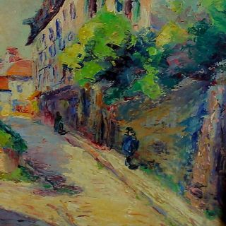 French Impressionist Oil Painting of a Street Scene Signed 5