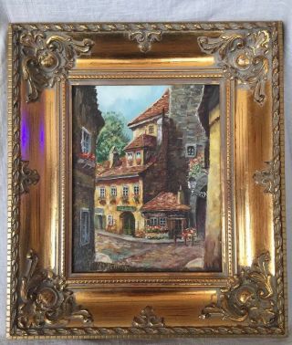 Vintage Oil Painting Signed The German Artist M.  Schony " Rustic Building " W/
