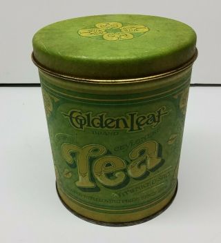 Vintage 70 ' s Sunshine Coffee Golden Leaf Tea Can Advertising Tin Metal Canister 2