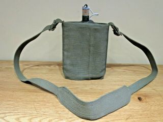 World War Ii British Army Water Bottle And Canvas Carrier And Shoulder Strap
