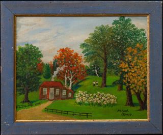 Maud Lewis (1903 - 1970) Canadian Artist Oil Painting " Country House "