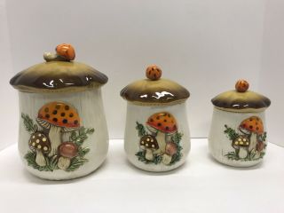 Sears And Roebuck “merry Mushroom” Canister Set Of 3.
