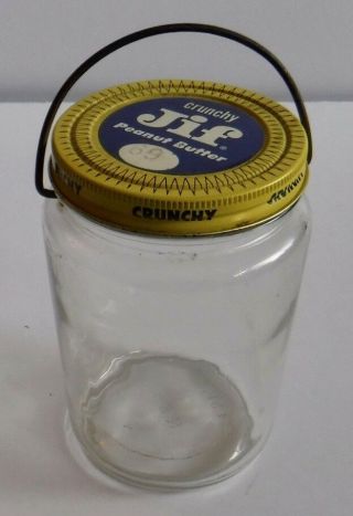 Vintage Jif Crunchy Peanut Butter Jar Empty Glass Wire Handle Nw 235 On Bottom
