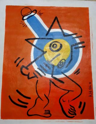 Oil on Canvas Painting by Keith Haring signed 19 