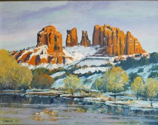 Oil Painting By Listed American Artist Leonard Dobratz Sedona Red Rocks Az