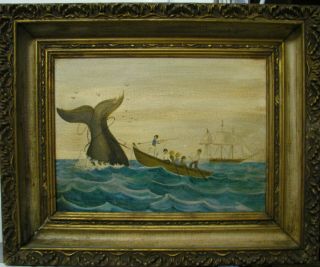 19th Century American Naive Folk Art Whaling Painting