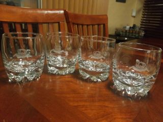 Vintage Set 4 Of Etched Crown Royal 8 Oz Rocks Low Ball Glasses Barware Italy