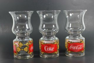 Vintage Coca Cola / Coke Hurricane Floating Candle Holder Glasses Set Of 3