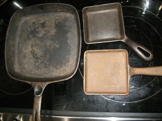 Three Square Cast Iron Skillet Wagner Egg 5x5 Small Fry