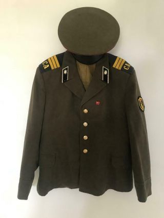 Vintage Russian Soviet Soldier Officer Military Jacket Cap Hat Army Ussr Uniform