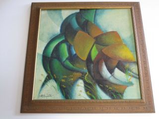 PAINTING LARGE MOD CUBISM CUBIST FILIPINO PORTRAIT ABSTRACT VINTAGE FARM WORKERS 2