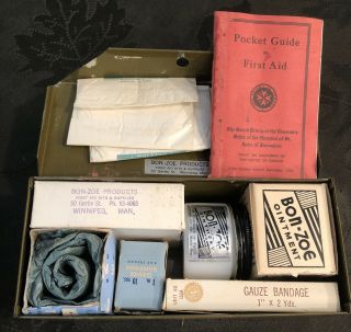 Vintage 1950 Korean War Era Canadian Military First Aid Kit W/ Contents
