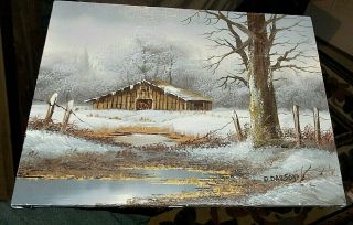 P.  Dawson Winter Barn Snow Landscape Oil Painting Canvas Unframed Art