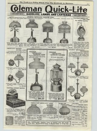 1922 Paper Ad Coleman Air - O - Lite Arc Lamp Gas Gasoline Lamp Lanterns Chandelier