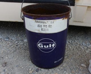 Vtg Gulf Gas Oil Co Harmony Grease Oil Can Bucket 5 Gallon Man Cave Garage