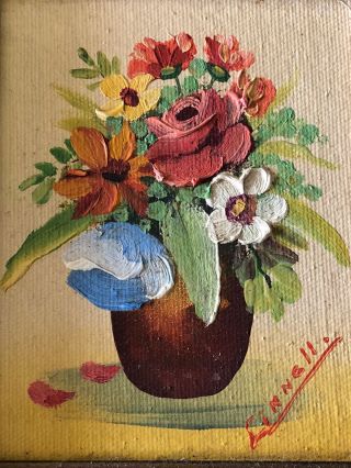 Floral Still Life Miniature Oil Painting Frank Linnell Signed Oil Painting 1938
