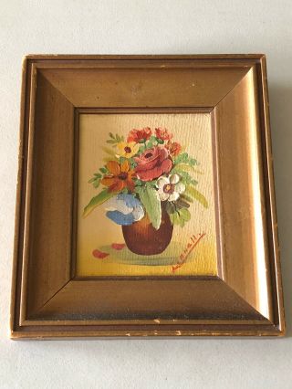 FLORAL STILL LIFE Miniature Oil Painting FRANK LINNELL Signed Oil Painting 1938 2