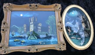 Set Of 2 Early 20th Cent.  Reverse Paintings On Glass - " On The Danube "