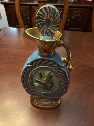 Vintage 1973 Jim Beam Gold And Blue Whisky Decanter 175 Month Empty