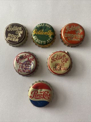 5 Golden Age And 1 Pepsi Cola Soda Cork Bottle Caps