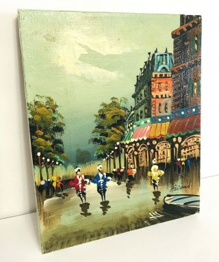 Vintage Signed Neurand Paris Street Scene Oil Painting On Canvas Art 10x8 Canvas