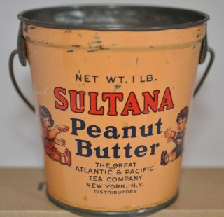 Early 1 Lb.  Sultana Peanut Butter Tin Great Atlantic & Pacific Tea Co.  No Lid