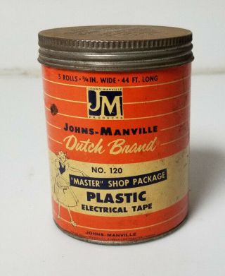 Vintage Tin Dutch Brand Plastic Electrical Tape Johns Manville