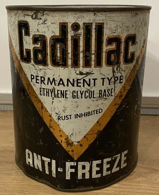 Vintage Cadillac Antifreeze Can Anti - Freeze 1 Gallon Tin Can Gas & Oil Auto Car
