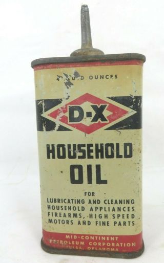 D - X Dx Household Oil Lead Top Oiler 4 Oz Tin Can Tulsa Oklahoma Motor Gun Lube