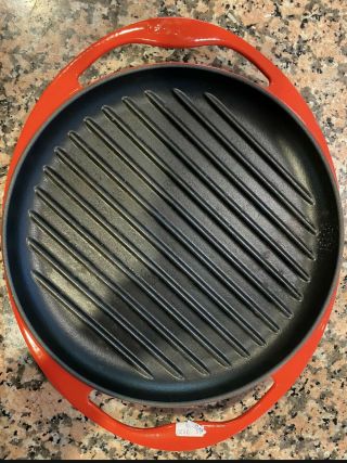 Le Creuset France 10 " Round Cast Iron Grill Pan Red Enamel 26