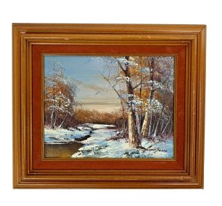 Certified Oil On Canvas Winter Landscape Painting Signed 8x10