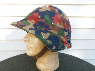 Vintage Cold War Era Swiss M18 Army Helmet With Camo Cover