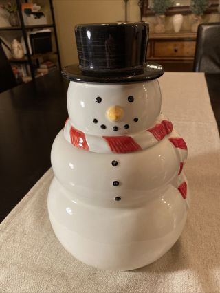 Williams - Sonoma Christmas Winter Snowman Cookie Jar 12” Tall