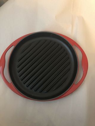 Le Creuset France 10 " Round Cast Iron Grill Pan Red Enamel 26