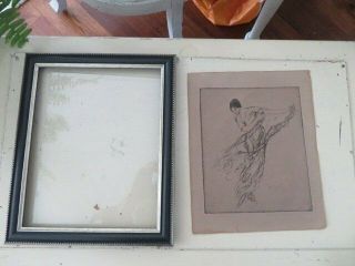Old Vintage SKETCH ETCHING DRAWING Women Dancer Signed Anne GOLDTHWAITE Framed 2